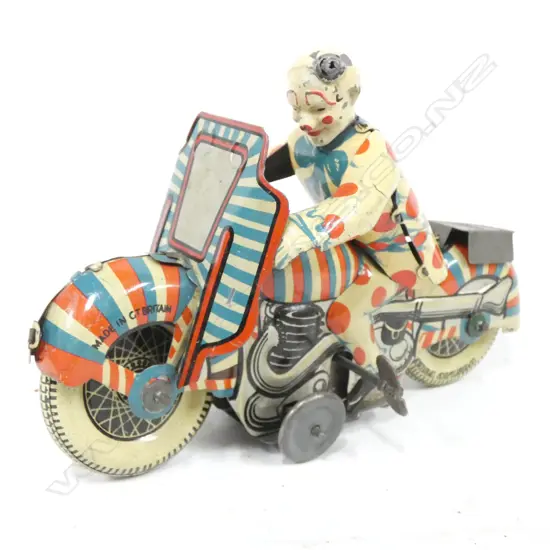 TIN PLATE 1ST PLACE MOTOR CYCLIST - WIND UP TOY. WORKING. L. 180MM MADE IN GREAT BRITAIN